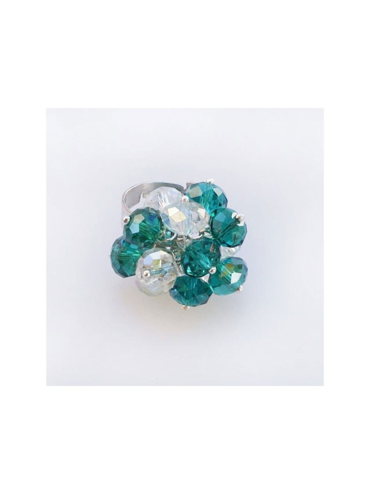 Anillo bouquet cristales verdeazul