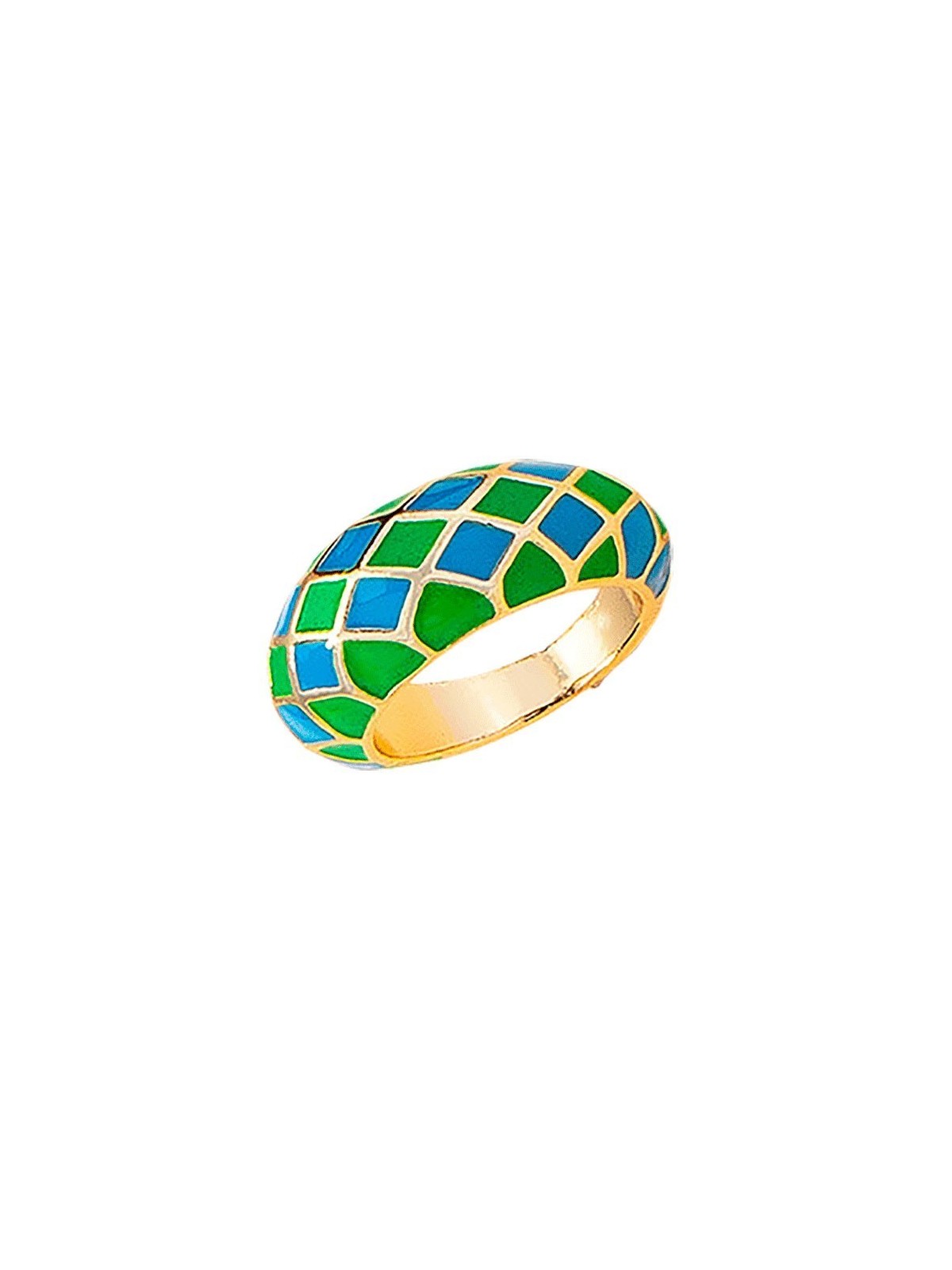 Anillo Dorado con Rejilla de Esmalte