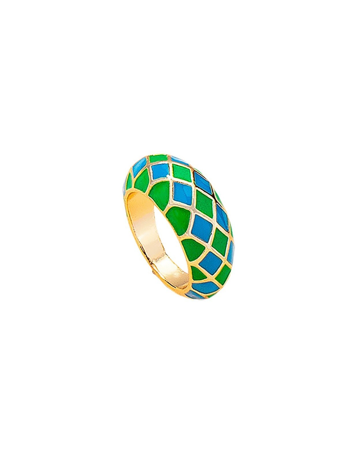 Anillo dorado y verde azul de esmalte