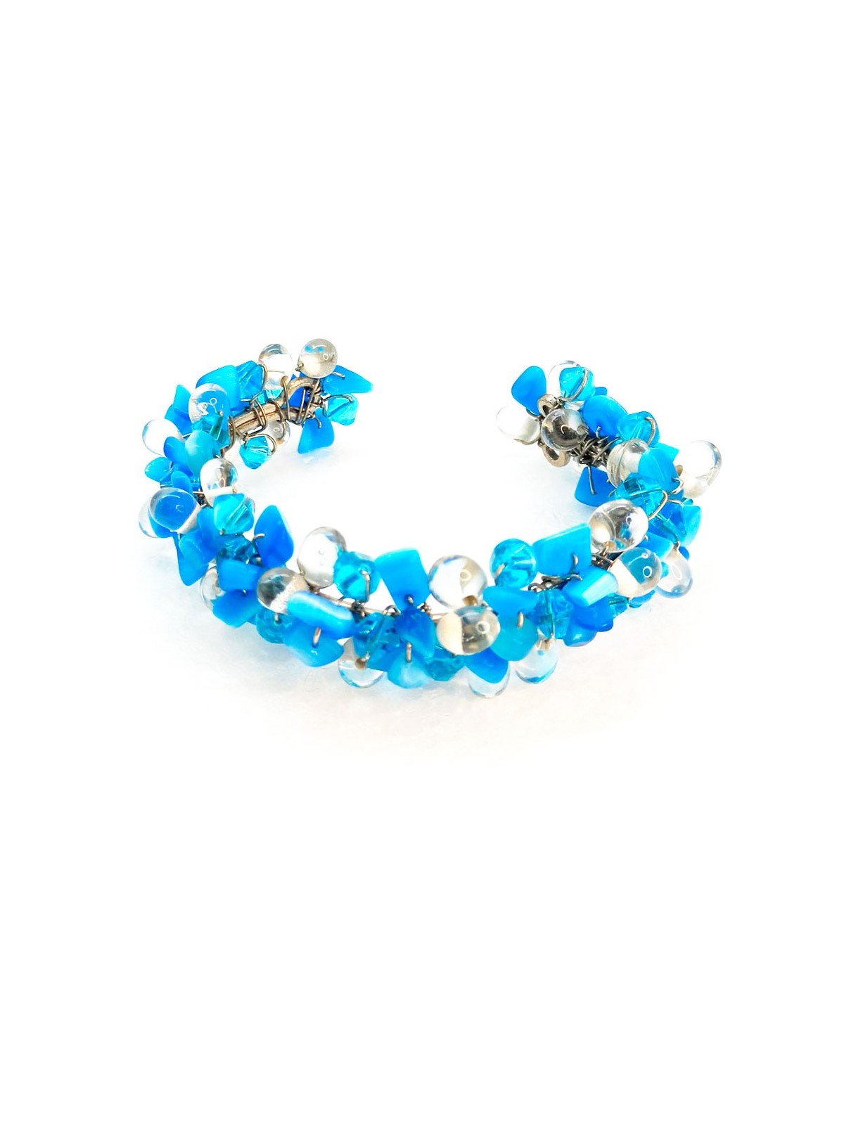 Brazalete Cuff de Chips de Cuarzo Azul