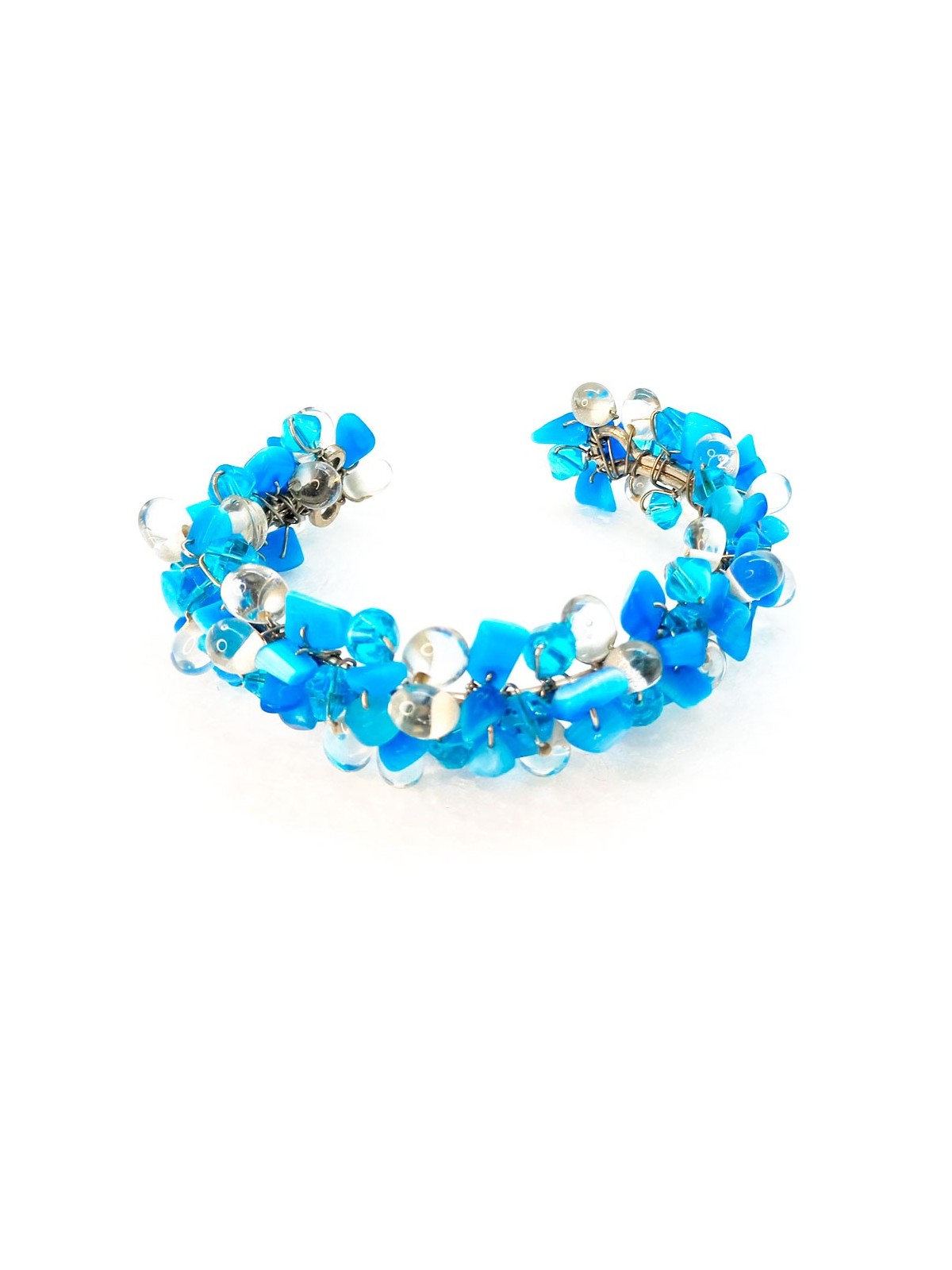 Brazalete Cuff de Chips de Cuarzo Azul