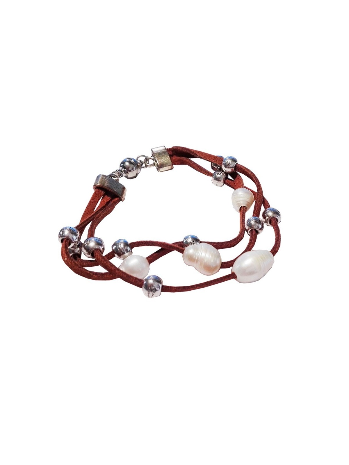 Brazalete Multitiras Cuero y Perlas de Río