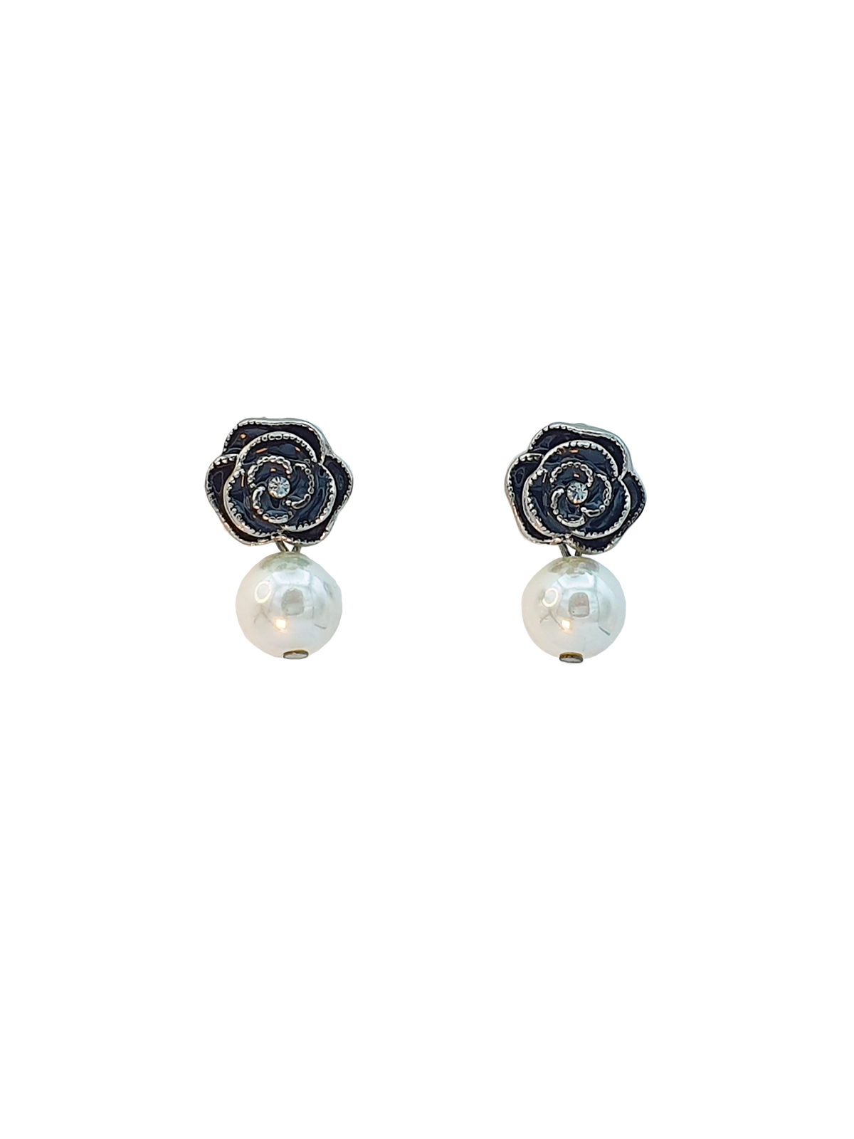 Pendientes gardenia negra y perla blanca