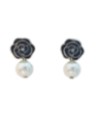 Pendientes gardenia negra y perla blanca