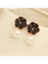 Pendientes gardenia negra y perla blanca