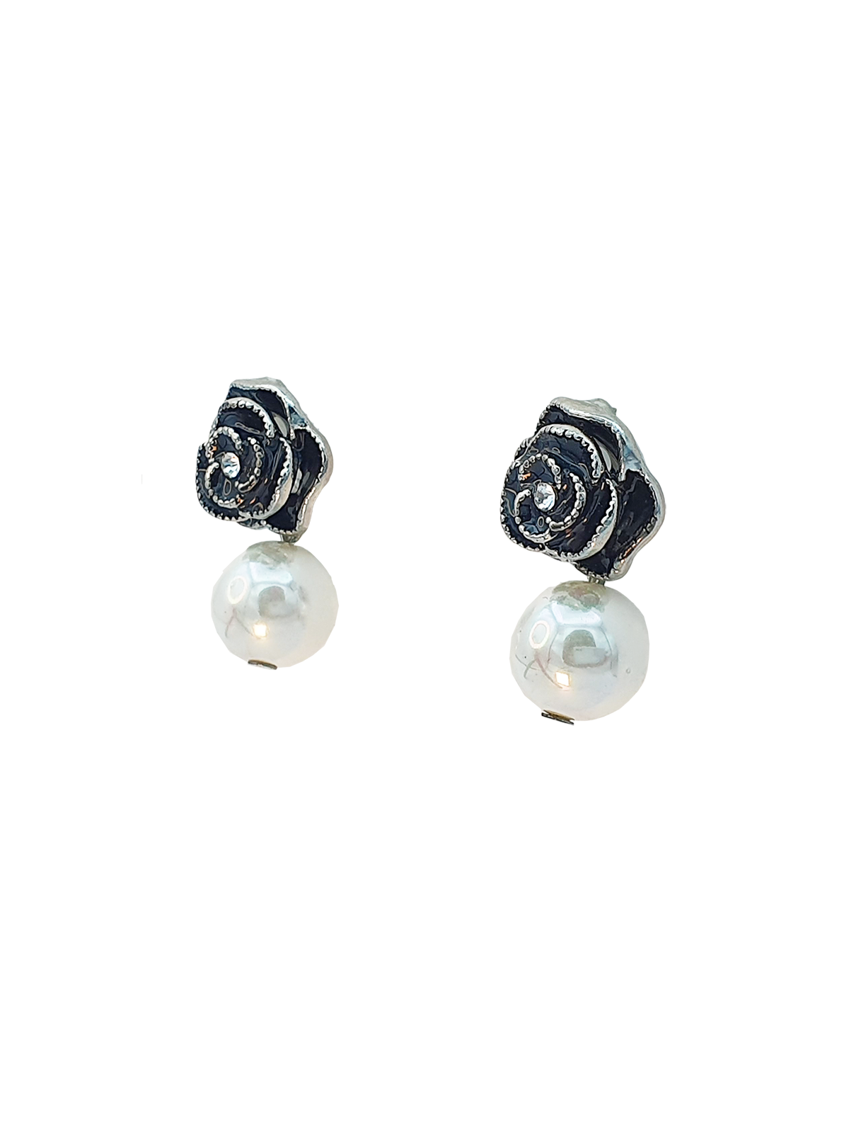 Pendientes gardenia negra y perla blanca