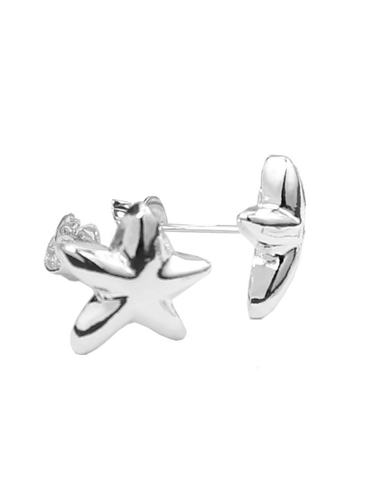 Pequeños pendientes en forma de Estrella de mar en Plata