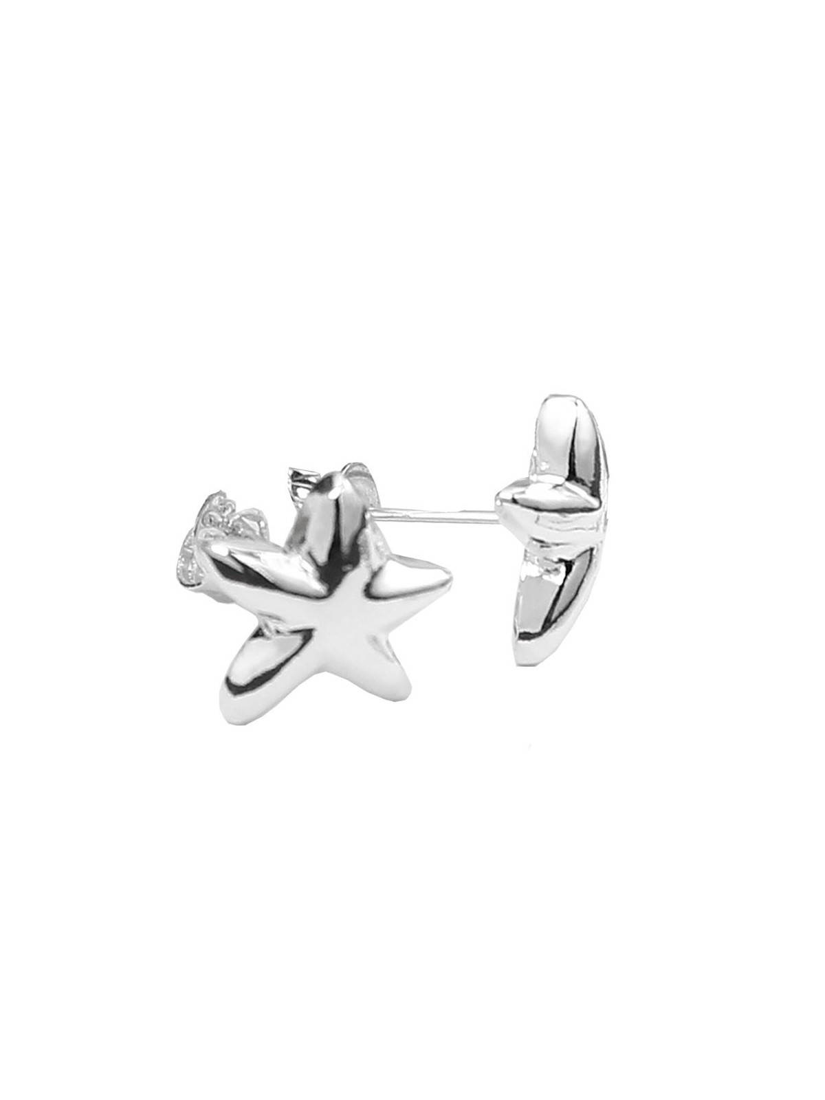 Pequeños pendientes en forma de Estrella de mar en Plata