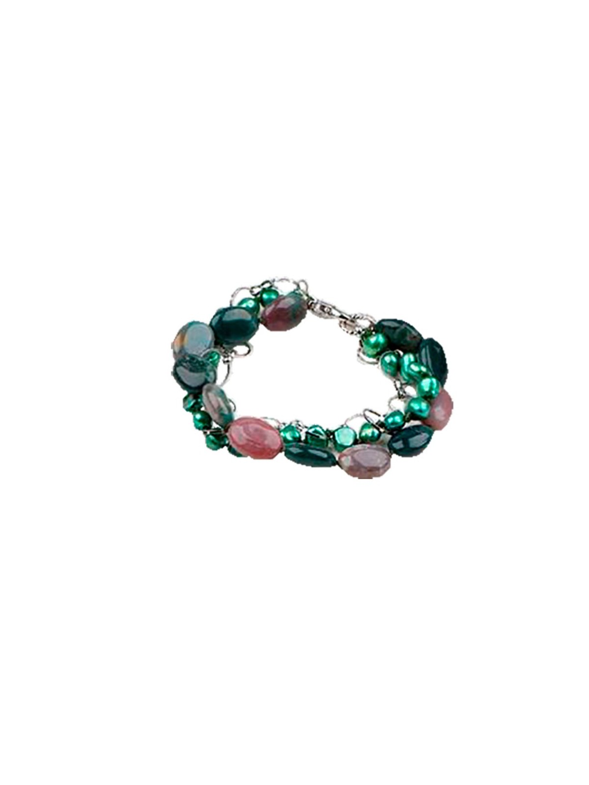 Precioso brazalete de Ágatas de la India combinado con Perlas verdes