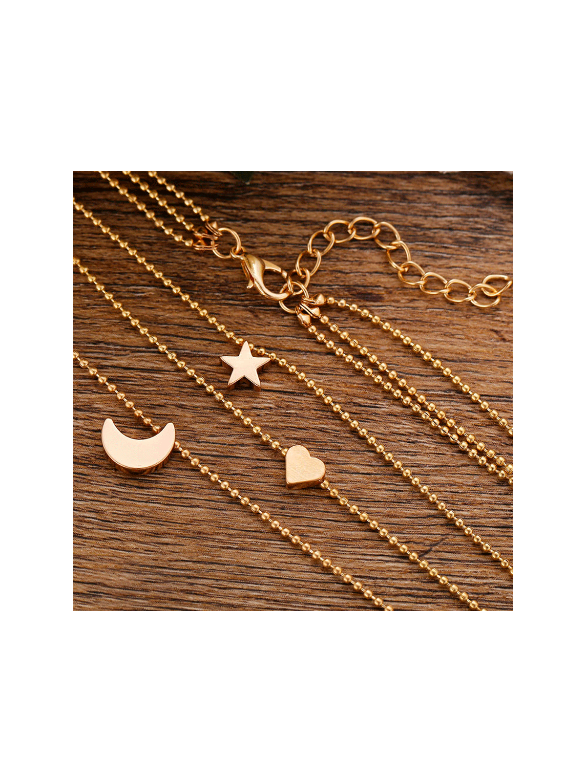 Tres Collares Cadena Luna, Corazón y Estrella