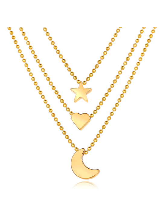 Tres Collares Cadena Luna, Corazón y Estrella