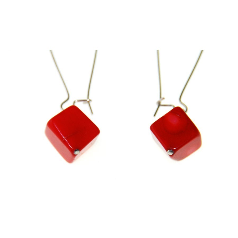 Pendientes Cubo de Coral Rojo