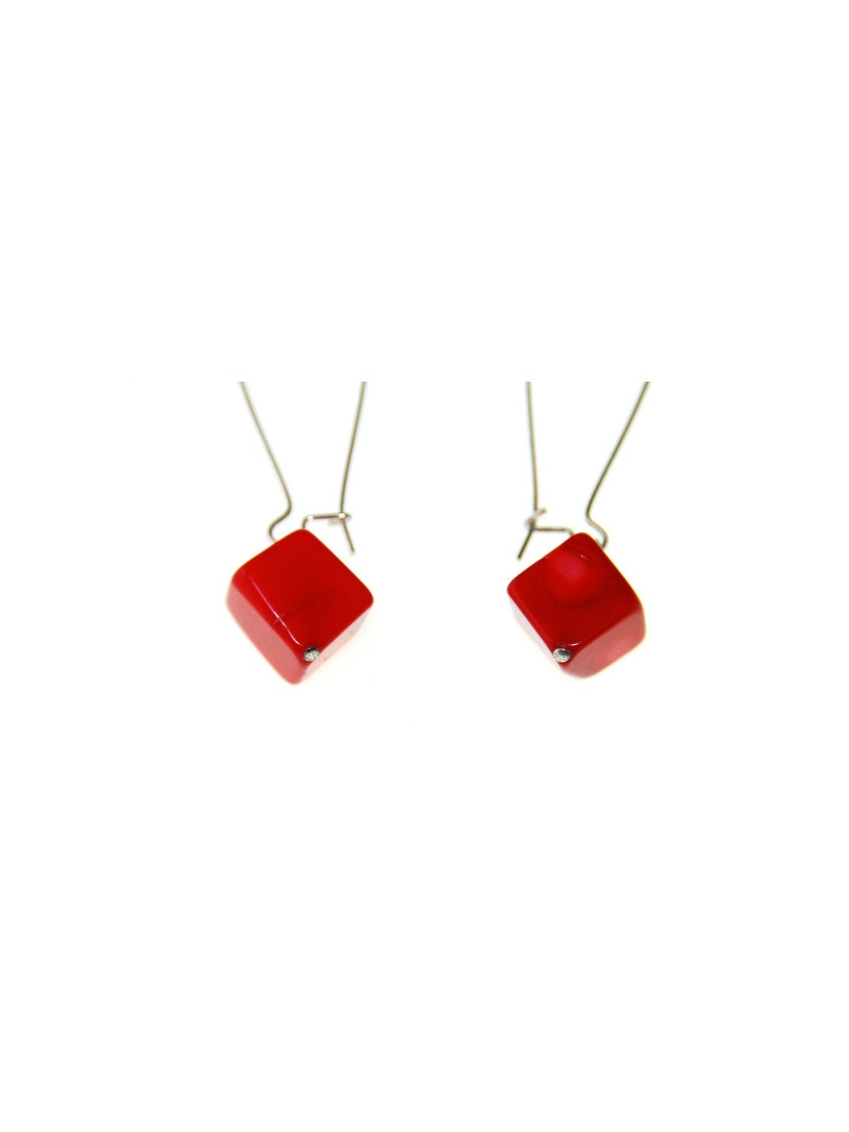 Pendientes Cubo de Coral Rojo