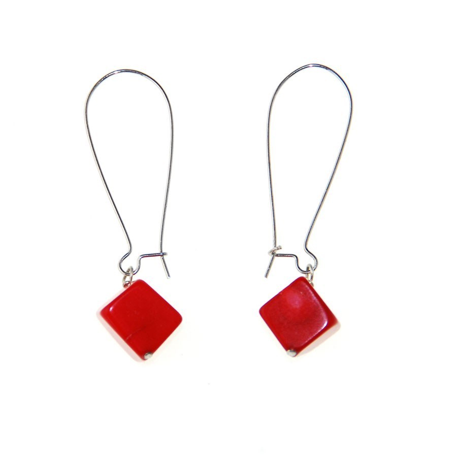 Pendientes Cubo de Coral Rojo