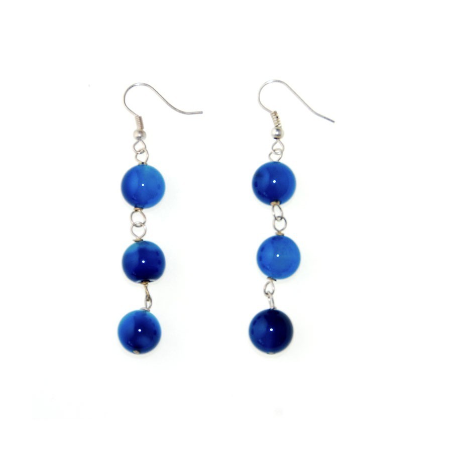 Pendientes largos bolitas de agata azul