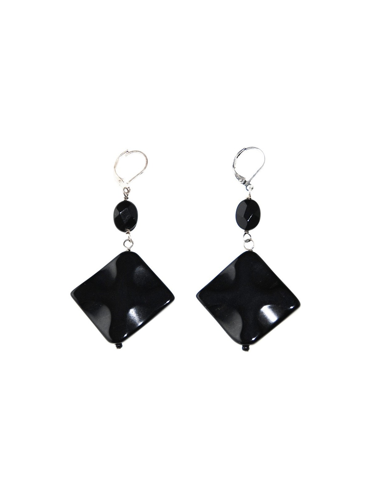 Pendientes rombo de agata negra