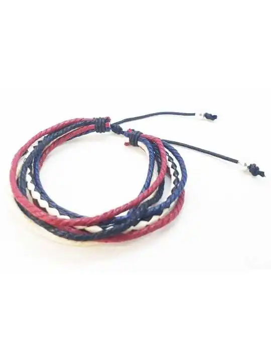 Brazalete multitira de cordón y cuero azul